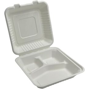 Eco Biodegradable Compostable Bagasse 9x9x3 Inch Three Compartment Hinged Containers, 200 Count, PFAS Free in Saudi Arabia