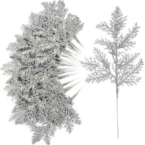 22PCS Christmas Tree Picks Sprays, Gold Glitter Artificial Pine Needles Faux Christmas Floral Picks Branches for Christmas Tree Wreath Wedding Bouquet Winter Seasonal Holiday Decoration