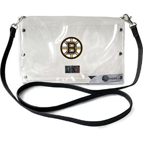 Littlearth Womens NHL Boston Bruins Clear Envelope Purse with Black Fashion Strap, Clear, 10" x 6.5" x 0.5"