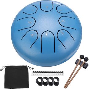MECCANIXITY Steel Tongue Drum, 6 Inch 8 Notes Steel Hand Drums with Bag, Drum Mallets and Music Book, Worry Free Drum for Yoga Meditation Camping (Blue)