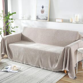 Extra Wide 91"x118" Chenille Sofa Cover Water Resistant Sofa Covers Washable Sectional Couch Covers for 2 3 Cushion, Tassel Edge Durable Couch Protector for Dogs (Beige, 91"x118")