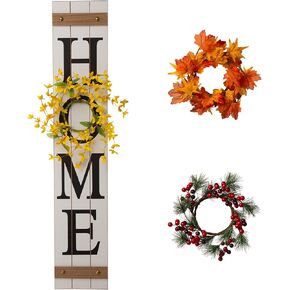 Glitzhome Wooden Welcome Home Porch Sign with Interchangeable Wreaths for Front Door, Vertical Farmhouse Standing Home Sign, Hanging Wall Sign for Year Spring Fall Thanksgiving Christmas, 42"H, Black