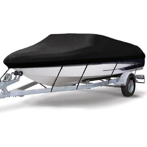 غطاء قارب مقاوم للماء، 210D مرسى لجميع الأحوال الجوية وغطاء قارب قطري مقاوم للماء لهيكل V، ثلاثي الهيكل، قارب Runabout، قوارب باس على الطراز الاحترافي، يناسب ما يصل إلى 17-19 قدمًا وطول 96 بوصة in Kuwait