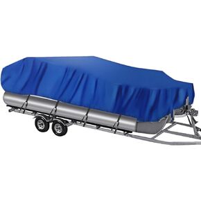 NEVERLAND Trailerable Boat Cover Waterproof Heavy Duty Marine Grade Polyester Canvas Fits Pontoon/Deck Boats (Boat Length 17-20ft, Beam Width up to 102", Black)