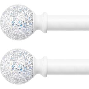 White Curtain Rods for Windows 18 to 60 Inch,1 Inch Adjustable Heavy Duty Curtain Rod,Decorative Mosaic Colourful Ball Curtain Rod,Telescoping Window Curtain Rod for Bedroom,White Drapery Rods 18-60"