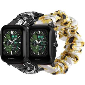 2 Packs Compatible with Amazfit GTS 2 Mini/GTS 4 Mini/GTS2/GTS 2e/GTS Bands for Women Girl, Scrunchies Cloth Soft Pattern Printed Straps for Amazfit Bip U Pro/Bip 3 Pro/Bip Lite/Bip S Lite/Bip U