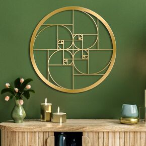 LZAOA Fibonacci Spiral Metal Wall Art, Math Art Fibonacci Spiral Gold Wall Decor, Metal Wall Decor for Living Room, Office, Outdoor, Indoor (12 * 12 In)