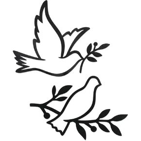 Zzbakress 2 Pcs Wooden Dove and Olive Leaf Wall Art Decoration Peace Sign Bird Wall Decor for Living Room Dove of Peace Olive Branch Wall Art Indoor Outdoor (Black, Medium)