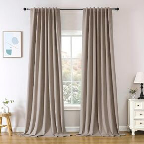 Novecozy Linen Texture 100% Blackout Curtains 96 inches Long for Bedroom Living Room Darkening Full Black Out Rod Pocket & Back Tab Thermal Insulated Home Decor Window Drapes，2 Panels Set，Taupe