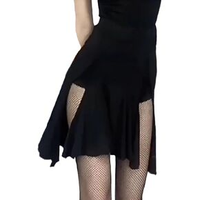 Women Black High Low Mini Skirt with Slit Female Ruched Goth Casual Latin Dance Skater Skirt with Shorts