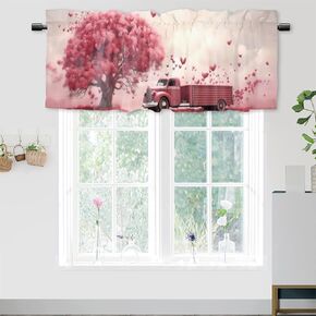 Red Vintage Truck Blackout Curtains Valances for Home Decor American Flag USA Stripes and Stars Pattern Privacy Decorative Rod Pocket Short Window Valance Curtains 54 by 18 in, 1 Panel