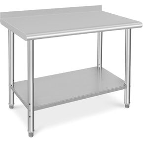 GAOMON Stainless Steel Prep Table 48 x 24 Inch, Heavy Duty Metal Commercial Kitchen Table with Backsplash and Under Shelf, Outdoor Cooking Table Workshop Table for Restaurant Garage Laundry