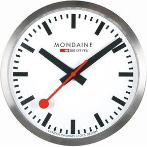 Mondaine - ساعة حائط A990.Clock.16SBB 25 سم - ساعة السكك الحديدية السويسرية الرسمية - غلاف ألومنيوم أحمر مستعمل - ساعات حائط مقاومة للغبار - صنع في سويسرا