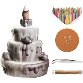 YYW Smoke Waterfall Incense Holder Cake Backflow Incense Burner Indoor Creative Ceramic Incense Burner Cake Decorations for Home Birthday Gift for Friends