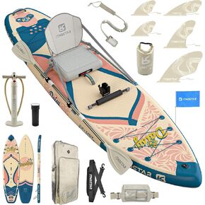 لوح مجداف عريض للغاية مقاس 11'6'×34"/35" من Daisy مع مقعد، وملحقات لوح SUP ممتازة وقفة واحدة، و5 زعانف مصممة، وألواح مجداف ثابتة قابلة للنفخ للشباب/البالغين من جميع مستويات المهارة