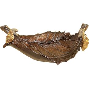 Deco 79 Polystone Leaf Intricate Carved Decorative Bowl, 22" x 12" x 7", Bronze