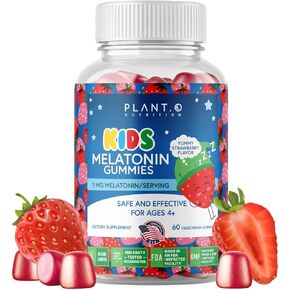 Kids Melatonin Gummies [Fall Asleep Faster with 100% Drug Free Strawberry Cream Flavored Gummy] for Natural Sleep Support | Vegetarian, Gluten Free | 60 Children’s Melotonin Chewables