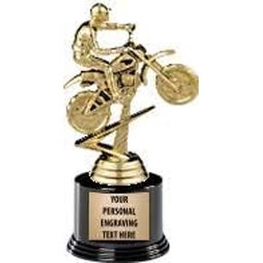 Crown Awards Dirt Bike Trophies with Custom Engraving, 7.25" Personalized Biking Trophy On Deluxe Round Base Prime
