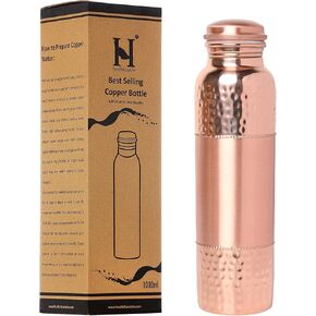 Pure Copper Water Bottle for Ayurvedic Health Benefits, 1000 Ml (33.81 Fl Oz) (Color Pattern)