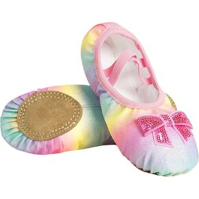 Ballet Shoes for Girls Rainbow Glitter Split Sole Ballet Slippers Dance Shoes with Elastic Band for Toddler/Little Kid/Big Kid