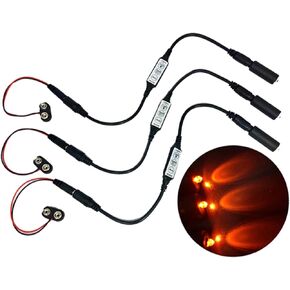 3 pack orange LED micro effect lights flash blink strobe flicker dimmer control 9V for props scenery