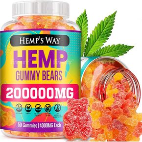 Natural Hemp Gummies 1 Pack High Potency - Vegan Hemp Oil Infused Supplement Edibles Performance L-Theanine GABA Ashwagandha Focus Calmwell Bloom Favorite Gummy