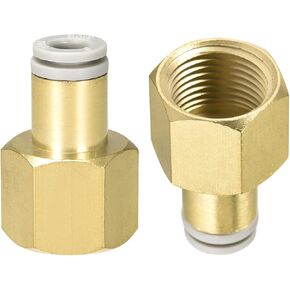 2 Pack 3/8 PT Female Pipe Fitting - Straight Union, Push to Connect Fittings, Apply to Pneumatic System (6mm ID, Gold)