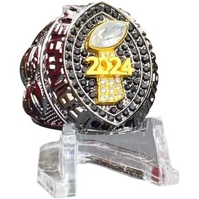 2024 Gunmetal Black and Gold Tone Fantasy Football Championship Trophy Ring, Award for Fantasy Football League Winner