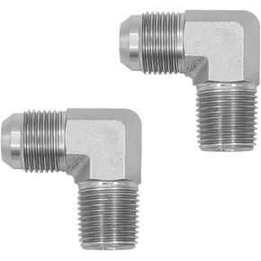(2-PACK) 2501-04-02 Hydraulic Hose Adapter Fitting 1/4" Male JIC 37° Flare (7/16-20 UNF) × 1/8" Male (1/8-27 NPTF) 90° Elbow SAE Pipe Joints Connector Carbon Steel