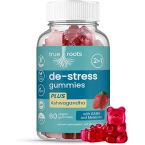 Stress gummies Same Day Stress Relief | Destress and Calm | Ashwagandha, GABA, Melatonin, l-Theanine, Lemon Balm | Sugar Free Vegan 60 ct
