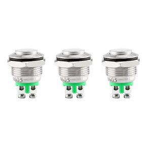 (3 PCS) 16MM Momentary Push Button Switch Metal Waterproof Stainless Steel 12V 24V 36V DC 110V 250V AC 5A 1NO SPST (Domed)
