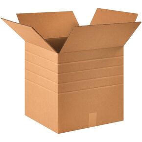 BFMD161616 Multi-Depth Cardboard Shipping Boxes, 16" x 16" x 16", Pre-Scored, Single Wall Corrugated, Kraft (Pack of 10)