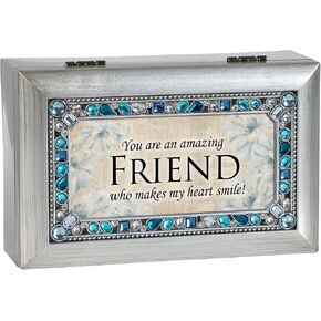 Cottage Garden Amazing Friend Makes Heart Smile Blue Jeweled Silver Tone Petite Music Box Plays Edelweiss