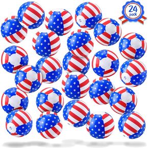 24 Pack 4th of July Inflatable Beach Balls 5 inch Patriotic Stars Stripes Party Favor Gift Red Blue White USA Pool Floating Balloon for Independence Day Memorial Day Veterans Day Summer Sea Sand Game in Saudi Arabia
