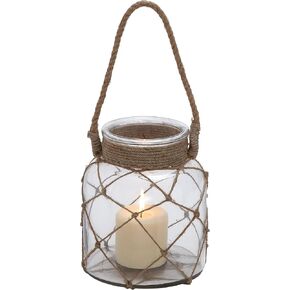 Deco 79 Glass Rope Candle Lantern H-28855, 7"W/8"H, Brown