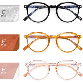 EASY READ 3 Pairs Round Reading Glasses for Women,Colorful Computer Blue Light Blocking Readers for Women with Spring Hinge