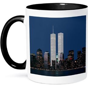3dRose New York City Evening Skyline Featuring The Twin Towers Mug, 11 oz, Black