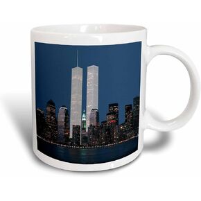3dRose New York City Evening Skyline Featuring The Twin Towers Mug, 11 oz, Black