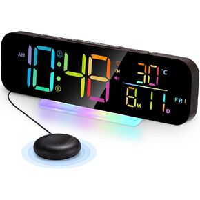 Large Display Digital Alarm Clock for Bedroom Living Room Office Decor,Dual Alarm,Extra Loud,Flashing Light for Heavy Sleepers,Bed Shaker for Hearing Impaired,Week/Date/Temp (White)