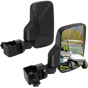 Upgraded Golf Cart Side Mirrors Full Package Tube&No Drilling,Fit for 0.75"-1.35" Square Tube,Adjustable Clips Golf Cart Mirror Compatible with Club Car EZGO Yamaha ICON