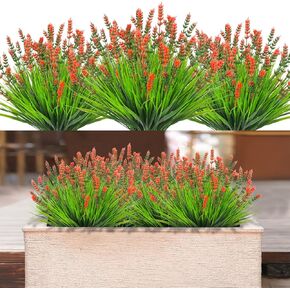 10 Bundles Monkey Grass Outdoor Artificial Flowers UV Resistant Fake Silk Flowers No Fade Faux Plastic Plants Garden Porch Window Box Decor (Fuchsia)