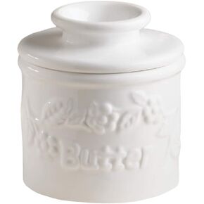 Butter Bell - The Original Butter Bell crock by L Tremain, a Countertop French Ceramic Butter Dish Keeper for Spreadable Butter, La Fleur Collection (White Raised Floral)