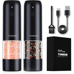 [Upgraded Larger Capacity] Electric Salt and Pepper Grinder Set Rechargeable with LED lights - Stainless Steel Automatic Pepper and Salt Grinder Refillable with 6 Adjustable Coarseness