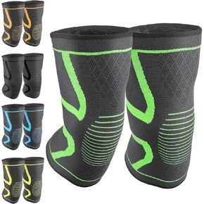 FESAS Compression Knee Braces 2-Pack - Support Sleeve for Running, Sports, Pain Relief from Meniscus Tear, ACL & Arthritis for Women & Men (Green, Medium)