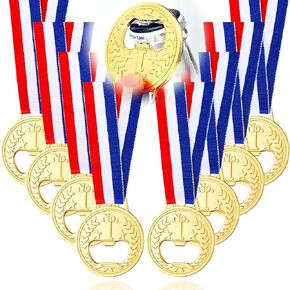 Patelai Medal Shaped Flat Bottle Opener Winner Award Medal Wine Beer Opener Metal Trophy Opener with Neck Ribbon for Bar Bartender Men Kitchen Restaurant Party(8 Pieces)