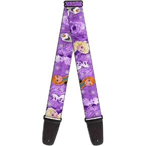 Disney Guitar Strap, Frozen Anna Elsa Olaf Poses Scenes Purples, 2 Inches Wide