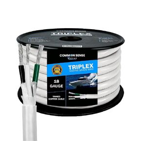 18 Gauge 3 Conductor Marine Wire - 60 ft Triplex Flat Marine Grade Wire Tinned Copper Oxygen-Free Insulated - 18/3 AWG UL 1426 Standard PVC Wire for Boat, Automotive, Speakers, Camper & Trailers