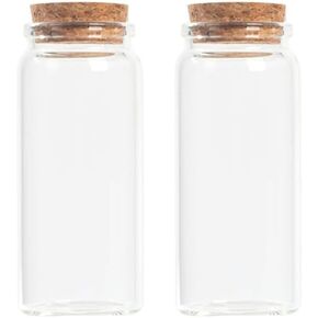 Magic Season Decorative Round Glass Bottles with Cork Stoppers (2 Pcs / 5 fl oz.)