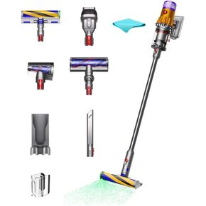 Dyson V12 Detect Slim Cordless Vacuum Stick Cleaner - Yellow/Iron, HEPA Filter, Bagless, Up to 60 Min Runtime, Rotating Brushes, Battery Operated, 2-Year Warranty, with 5AVE Microfiber Cloth