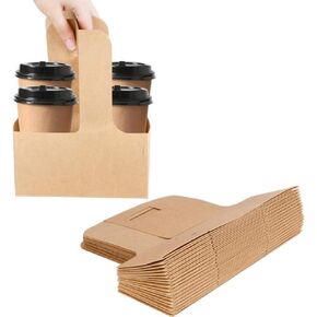 100 Pack Kraft Drink Carrier with Handles - 2 Cups or 4 Cups Assemblable Disposable Paperboard Drink Holders Great for All Your Drink and Food Delivery(2 Cup-100 Pack)
